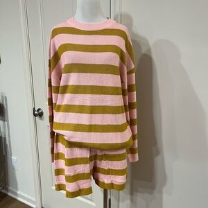 Striped Pink and Brown Women's Sweater and shorts set
